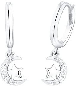 Prinzessin Lillifee Creolen 925 Sterling Silber Mädchen Kinder Ohrschmuck, mit Zirkonia synth., 2 cm, Silber, Mond/Sterne, Kommt in Schmuck Geschenk Box, 2035294