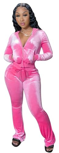 Womens 2 Piece Velour Hoodie Jogger Tracksuit Two Piece Outfits for Women, Long Sleeve Full-Zip Up Velvet Crop Tops Jacket Flared Pants Fall Lounge Matching Sets Sportswear Jogging Sweatsuit Pockets