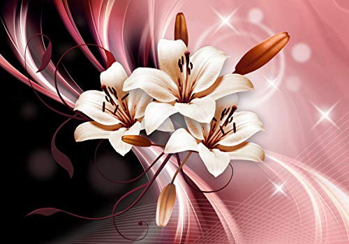 wandmotiv24 Fototapete Lilien Abstrakt Rot, 200 x 140cm - selbstklebende Strukturtapete, Wanddeko, Wandbild, Wandtapete, Blumen, Ornament, Blüte M1336