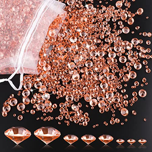 4000 Stück Streudeko Diamanten Deko Funkeln Transparente Acryl Kristalls mit Organzabeutel für Tischdeko Hochzeit Tisch Grußkarten DIY Kunst (3mm, 6mm, 10mm) (Roségold)