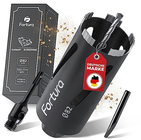 Fortura Punta a corona/corona Ø 32 – 162 mm/200 mm di lunghezza/SDS Plus/trapano a lattina/corona diamantata/trapano a corona/diamantata (diametro 82 x 200 mm)