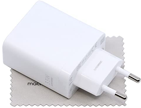 Ladegerät für Original Oppo VCB3HDEH für Oppo A57s, A58, A76, A77s, A78, A96, Reno 7 4G, Reno 8 Lite 5G, Reno 8T Supervooc 33W Netzteil mit mungoo Displayputztuch