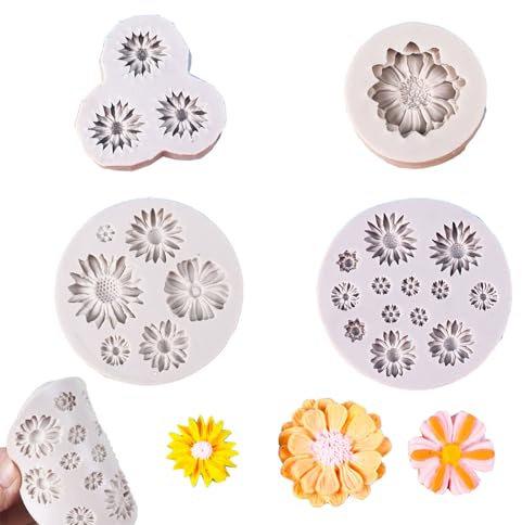 Eabdice 4 Stück Blumen Kuchen Fondant Formen, 3D Blumen Fondant Formen, Gänseblümchen Silikon Mould, Für die Herstellung von Fondant, Tortendekoration