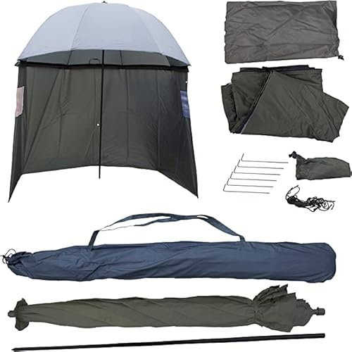 PHOENIX 91309 Angelschirm Ø220 cm Angel Schirmzelt mit Umhang und Erdnägel, Schutz Regen Wind Kalt und UV Sonnen, 3 Männer und Karpfengepäck + GRATIS Etui