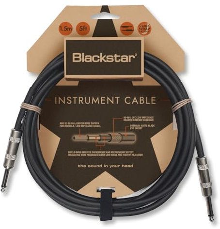 Blackstar 6m (20ft) Instrument Cable Straight ¼” Jack to Straight ¼” Jack for Bass/Electric Guitar/Electro-Acoustic/Keyboard/Amp