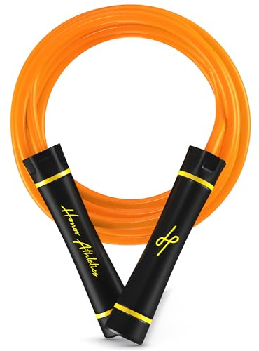Honor Athletics 3.0 Viktat hopprep i Muay Thai-stil 0,5 kg, justerbart 3,05 m, PVC 10 mm, kullager för mjuk rotation, ergonomiska halkfria handtag, Boxning/MMA/HIIT, Neonorange
