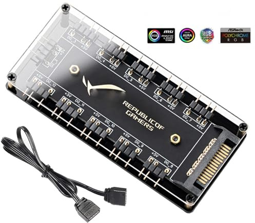 5V 3 pin ARGB RGBW Cable para AURA SYNC RGB 10 Hub Splitter SATA Cable de Extensión Adaptador LED Strip Light PC RGB Fan Cooler, Concentrador