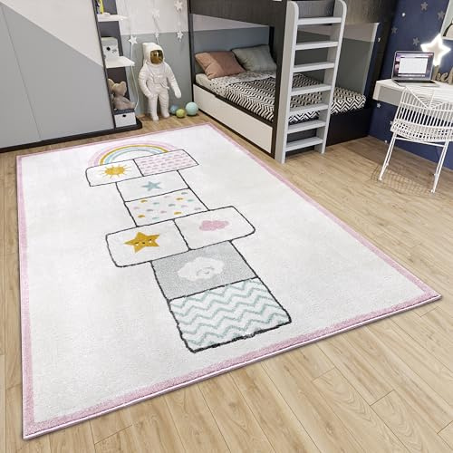 Hanse Home Adventures Barnmatta – hoppspel, mönstermatta pojke flicka för barnrum, lekrum, ungdomsrum, vardagsrum – rosa, 120 x 170 cm