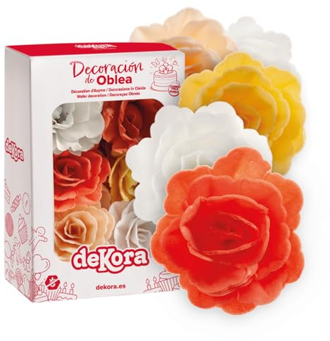 dekora - Rose Di Wafer Autunnali, 7 cm, Fiori commestibili per torte, Senza zucchero, glutine e lattosio – Decorazioni commestibili per Cupcake, Matrimonio, Compleanno, Battesimo, Gender Reveal