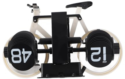 Tonysa Vintage Flip Schreibtischuhr in Fahrradform, Retro, Weiß, Batteriebetrieben, Mechanisch, Zahnradgetrieben, für Büro und Zuhause