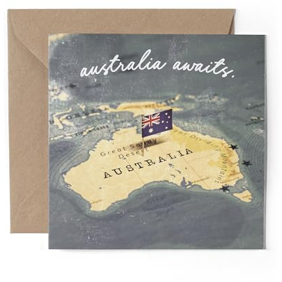 1 x Australia Awaits Grußkarte – Australische Sydney-Flagge, Reisen, Urlaub, Sehenswürdigkeiten, Oz Gap Jahr, Studentenkarte, Feier #81592