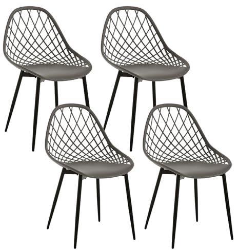 Klihome Esszimmerstühle 4er Set, Küchenstuhl mit hohler Rückenlehne, Wohnzimmerstuhl mit Metallbeinen, Kunststoffstuhl für Küche Wohnzimmer Balkon, skandinavisch modern, Grau, K0019EZS-4
