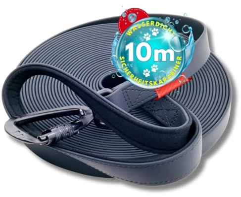 Festland DESIGN® Schleppleine 5m / 10m für Hunde – Hundeleine mit Handschlaufe & Sicherheitskarabiner, robuste Laufleine, Übungsleine abwaschbar, wasserdichte Trainingsleine schwarz (Schwarz 10m)