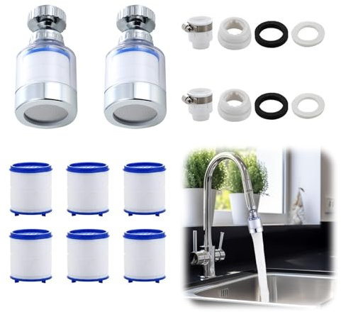2 Stücke Wasserhahn Filter Transparenter Wasserhahn 360°Drehbar Tap Filter Kitchen Wasserfilter mit 4 Stück Baumwollfilterelement,Wasserhahn Verlängerung für Home Badezimmer,Küche,Spüle