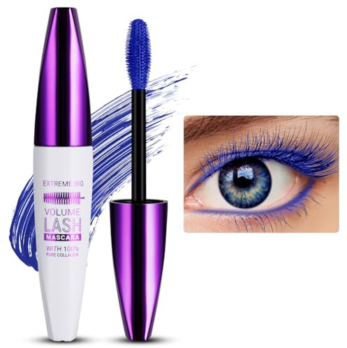 Máscara de Pestañas, 5D Rimel Pestañas Volumen y Largura, Mascara de Pestañas Waterproof con Fibras de Seda para Larga Duración (Azul)