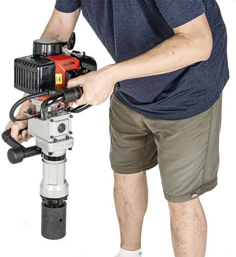 Petrol Post Driver, Fence Post Pile Driver 2 Stroke 32.6cc, Double Handle Design, Hand-Pull Start T-Post Driver, Fence Post Knocker Rammer for Farm Garden