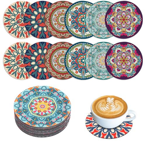 Untersetzer Gläser 12 Stück, Glasuntersetzer Rund aus Gummi, Blumenmuster Tassenuntersetzer, rutschfest und Isoliert, Wiederverwendbare für Tassen,Vasen, Küche Wohnzimmer Tischdekoration (Farbe I)