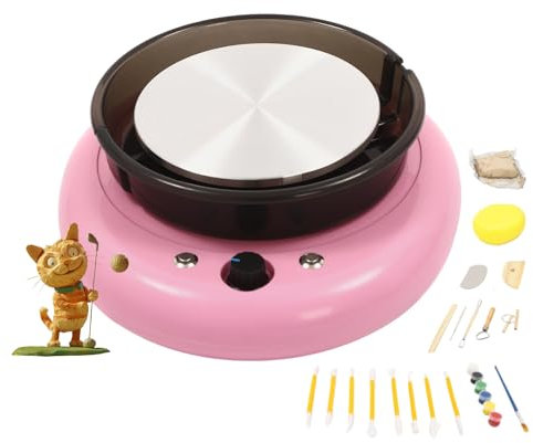 Mini Töpferscheibe Maschine, 180rpm Elektrische Töpferscheibe Keramik, Kinder DIY Pottery Wheel Keramik Clay Maschine mit 15cm Plattenspieler, Keramik Werkzeugset (Rosa)