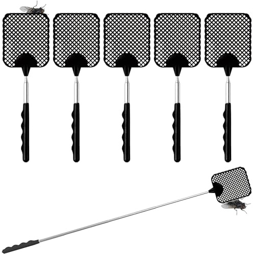 MAEXUS 5 Stück Fliegenklatsche,26-73cm,Fliegenklatsche Ausziehbar, Teleskop Fliegenklatsche,Fliegenklatsche Stabil,Um Fliegen, Wespen, Mücken Und Insekten Abzuwehren (Schwarz)