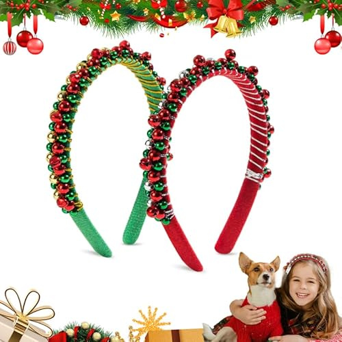 Weihnachts Haarreif,2 Stück Weihnachts Haarschmuck mit Glöckchen,Weihnachten Haarreif, Haarreif Weihnachten Rot Grün,Weihnachtsbedarf und Karneval Cosplay Für Kinder Erwachsene