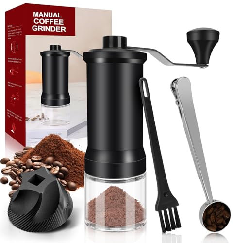 Hossom Molino de Café Manual Externo y Ajustable, Coffee Grinder Manual con Mecanismo de Cerámica de Alta Precisión, Ajuste de 30 Niveles, con Cepillo de Limpieza y Cuchara, pour Over y cafeteras Moka
