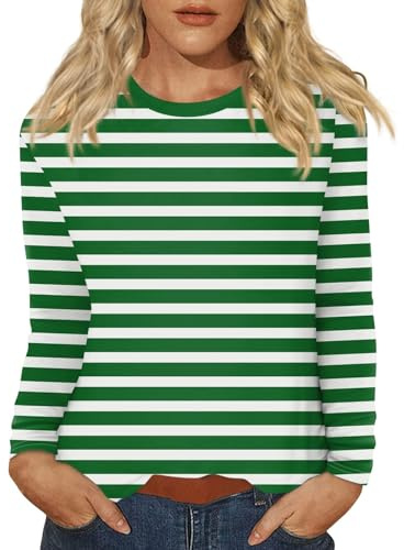 Shirt Langarm Damen Gestreiftes Langarmshirt Rundhalsausschnitt Großes Freizeit Arbeits T-Shirt Frühlings Basic Shirt Top