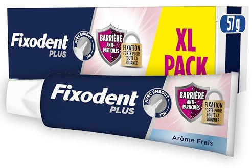 Fixodent Crème Adhésive Plus Barrière Anti-Particules, Pour Prothèses Totales et Partielles, Goût Neutre, Tenue Et Confort Tout Au Long De La Journée, Arome Frais