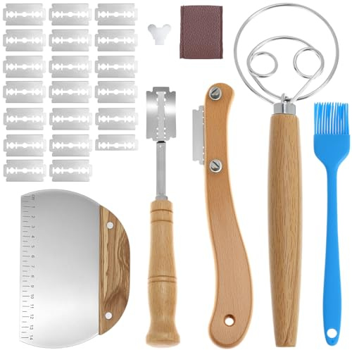 QWORK® 27 Pièces Lame Boulanger, Lame pour Pâte, Couteaux à Couper Pain, Coupe-pâte et Fouet à Pâte