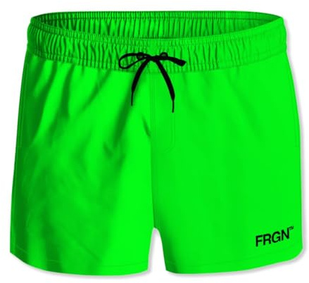 FREEGUN Costume da Bagno da Ragazzo ad Asciugatura Rapida, Pantaloncini da Bagno per Bambini, Rete Interna e Tasche Laterali, Verde Fluo, 14-16 Anni
