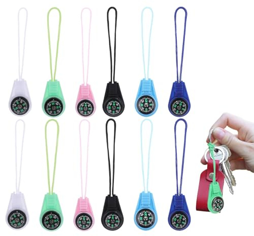 12 Stück Mini Kompass,Anhänger,Taschenkompass Geschenke,Anhänger Compass,Kompass Klein,Schlüsselanhänger,Multi-Farbe Mini Überleben Für Camping Wandern Outdoor Gadgets Wandern