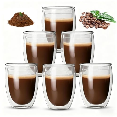 KBIBCK Latte Macchiato Gläser, 6 Stück 350ml doppelwandige Kaffeegläser, Espresso Gläser, Latte Macchiato Gläser Doppelwandig, Thermogläser doppelwandig für Cappuccino, Tee, Kaffee, Milch, Saft, Bier