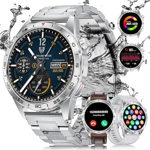 BENYAR SMART Smartwatch Herren mit Telefonfunktion(3 Armbands), 1,43 Zoll AMOLED Touchscreen für Android iOS, IP68 Wasserdicht Fitnessuhr mit Herzfrequenz SpO2 Calorie, 120+ Sportmodi Smart Watch