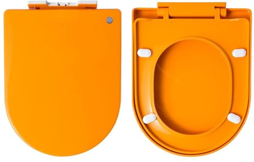 Sedile WC colorato a forma di D, chiusura ammortizzata e cerniera regolabile, coperchio fissato dall'alto, design spesso ed ergonomico, per bagni di famiglia, facile installazione, accessorio da bagno