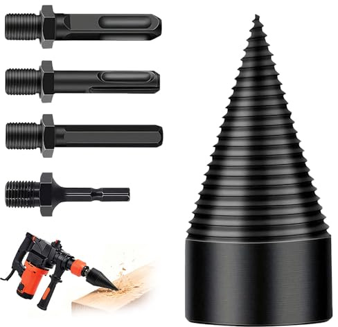 Wxeadu Punta Conica Spaccalegna, 50mm Spaccalegna con 4 Manici per Trapano, Quadrato, Rotondo Esagonale, Spaccalegna a Vite Coni, Spaccalegna Cono di Legno, Spaccalegna per Trapano, Taglialegna