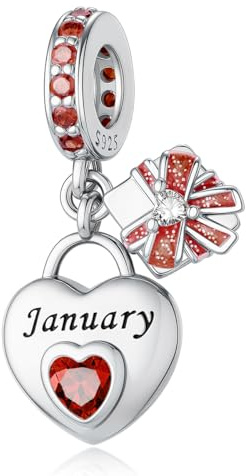 HappyStar 925 Sterling Silber Herz Zirkonia Geburtsstein Charm Anhänger für Geburtstag Personalisiertes Geschenk Bead Charms für Damen kompatibel Pandora Armbänder Geburtstag Valentinstag