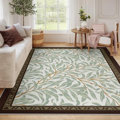 LANDERSION Arredamento in stile Boho 80x150cm Tappeti per soggiorno foglie salice naturali e serene verdi tappeto morbido e lavabile per camera da letto lavanderia dormitorio