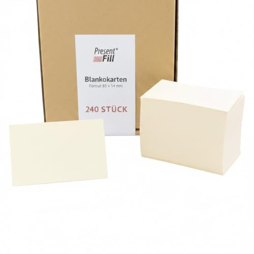 PresentFill 240 Blanko Karten zum selbstgestalten - Creme Beige Chamois im Scheckkartenformat als Visitenkarten, Karteikarten, Memokarten, Lernkarten, Made in Germany I 100% Recycling Kraftpapier