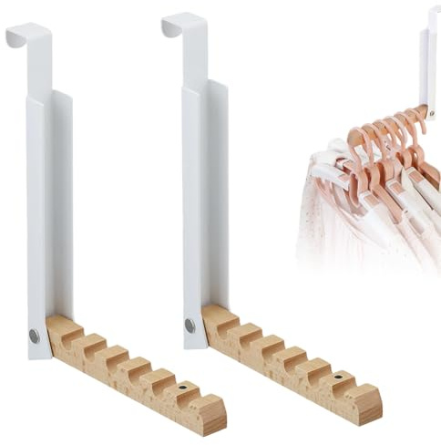 Qnbonrich Appendiabiti da porta pieghevole con 6 grucce, 2 pezzi, ganci pieghevoli, senza fori, in metallo e legno, per pieghe della porta di 2 cm, per vestiti, cappotti, dietro la porta del bagno