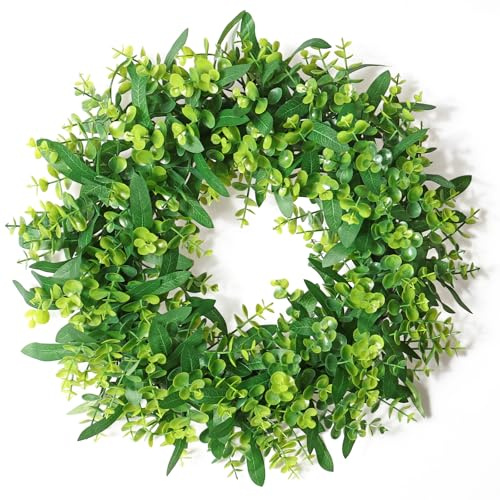 DEMIUKO Eucalyptus Wreaths for Front Door 17, Artificial Leaves Door Decor | Spring Summer Wreath, with Olive Leaves, Door Wreaths Outdoor, Home Decoration for Kitchen Wall Fireplace Outside All Year