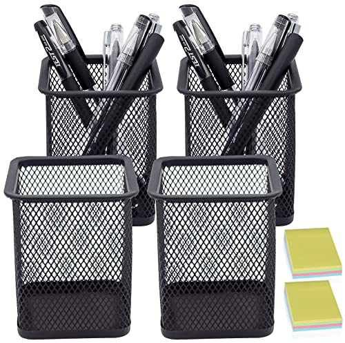 DARUITE Portapenne da Scrivania, Set di 4 Portapenne Neri Quadrati, Porta Penne per Scrivania in Rete Metallica, Porta Penne, Organizer Scrivania per ufficio
