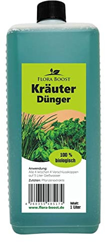 Konfitee Kräuter Dünger Flora Boost 1000ml I Für bis zu 200L Gießwasser I Für alle Kräuter Pflanzen geeignet I Flüssiger Blatt- & Wurzeldünger I 100% natürlicher Pflanzendünger