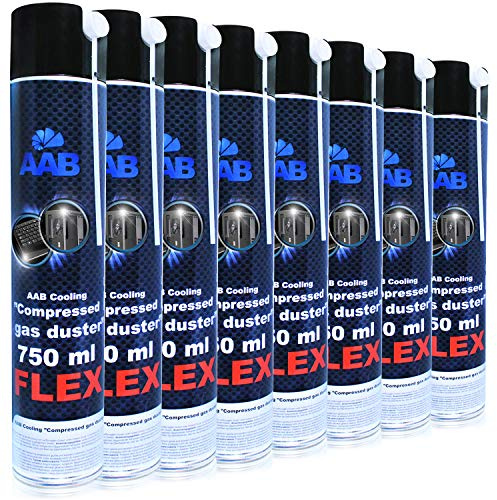 8 x AAB Compressed Gas Duster FLEX 750 ml - Tryckluft med Flexibelt Rör för Rengöring av Dator, Tangentbord, Bärbara Datorer, PC-rengöringssats, Aerosoldammare, Konserverad Luft