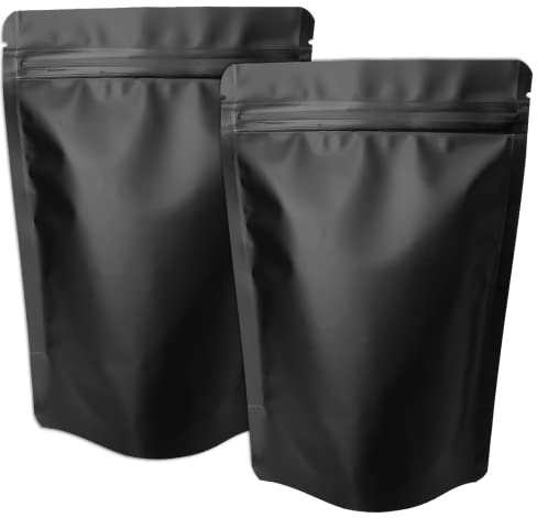 Chamigon 50 Pack 1 Quart Mylar Stand Up Bags – 5 Mil 7x10 Inches Smell Proof Resealable Heat Sealable Foil Packaging Pouch Bag, Large Food Storage Pouches - Matte Black