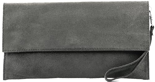 modamoda de T151 Borsa a tracolla/pochette/borsa da sera da donna in pelle scamosciata e nabuk, realizzata a mano in Italia, grafite, S