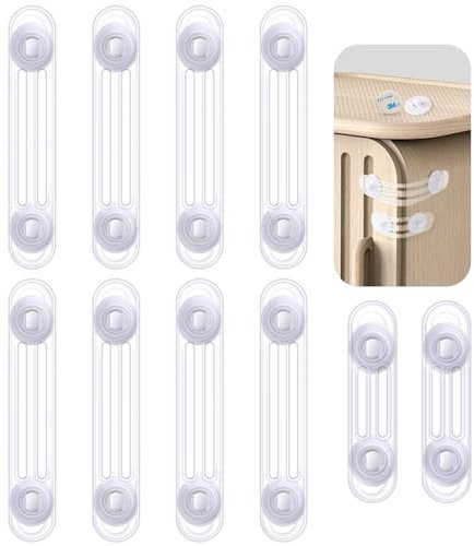 Giantzhong 10 Stück Kindersicherung Schrank Schubladen, zwei Größe Türsicherung, 8 Lang Stiel Baby Schranksicherung und 2 kurze Stiel Schubladensicherung Kinder, 3M Kleber ohne Bohren, Transparent