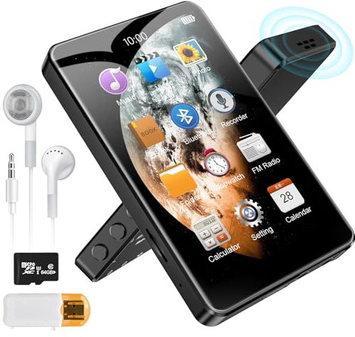 Lecteur MP3 80Go Bluetooth 5.0, Lecteur Musical sans Perte HiFi, 4.0 Lecteur MP4 Support 1080P Video, Haut-Parleur HD Intégré, Lecteur MP3 Enfants