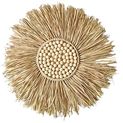 Raffia-Wandbehänge - Runde Hängende Wanddekoration, Rustikaler Boho-Kreis aus Bast | Gewebter Makramee-Korbbehang für Zuhause, Küche, Wohnzimmer, 40 cm