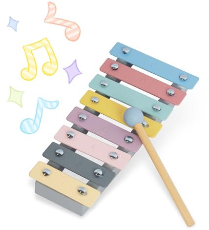 Montessori Holz Musik Spielzeug für 3-jährige Kinder, 4-teiliges Set von Tamburin, Xylophon, Flöte und Resonanzboden, Musik Erleuchtung Spielzeug Set