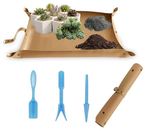 FEIQIAO Leder Topfmatte Repotting Matte, Tragbare Sukkulente Pflanzenmatte, wasserdichte Verdickte Faltbare Gartenmatte, Topfplatte Pflanzenmatten zum Umtopfen (braun, 76CM*45CM)