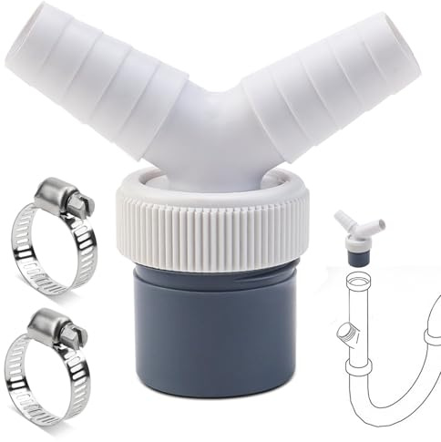 Geschirrspüler waschmaschine abfluss adapter Doppelanschluss Y 1 1/4 zoll, Waschmaschinenanschluss Adapter für Rohr Ø40 mm, Eingang Ø18-24 mm mit Schlauchschelle für Geschirrspüler Trockner